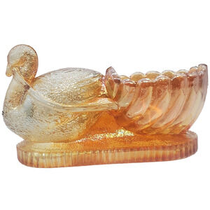 Vintage St Clair Marigold Irridescent Swan Salt Cellar